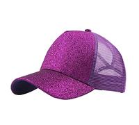 Cap for Girls Trucker Ponytail Hat Messy Buns Glitter Plain Baseball Cap Unisex Visor Baseball Caps Men Hat Baseball Cap (Purple, One Size)