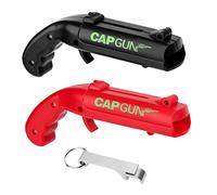 Cap Gun Bottle Opener, 2 Pcs Beer Opener Bottle Funny Bottle Cap Gun Shooter Gun Launcher Opener Beer Cap Gun for Home Bar Party Christmas(Black+Red)