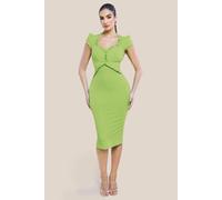 Cap Sleeve Frill Edge Midi Dress Goddiva Lime 12