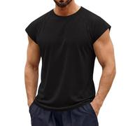 Cap Sleeve Tank Tops for Men Sleeveless Shirts Solid Crewneck Beach Cotton Tshirt Workout Muscle Gym Undershirts Tees Camisetas para Hombre Sin Mangas(Black, XXL)