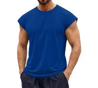 Cap Sleeve Tank Tops for Men Sleeveless Shirts Solid Crewneck Beach Cotton Tshirt Workout Muscle Gym Undershirts Tees Playera Sin Mangas para Hombre(Blue, XXXL)