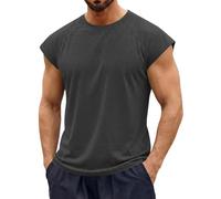 Cap Sleeve Tank Tops for Men Sleeveless Shirts Solid Crewneck Beach Cotton Tshirt Workout Muscle Gym Undershirts Tees Camiseta Sin Mangas para Hombre(Dark Gray, XXL)