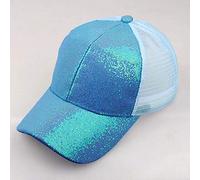 Cap Snapback Caps Women Shiny Girl Hat Bun Messy Ponytail Sequins Sun Caps Baseball Cap Wall (Blue, One Size)