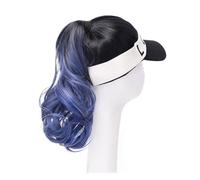 Cap with Hair Extensions for Women Black Gradient Blue Wig Hat, Women's Hat Wig, Natural Look Synthetic Heat Resistant Fiber Wig, Suitable For Outdoor Leisure Hat Wig for Women