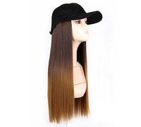 Cap with Hair Extensions for Women Fashion Black Baseball Cap with Wig Long Wavy Synthetic Hat Wigs Naturally Connect Adjustable Straight Hair Hat Wig Hat Wig for Women(10)