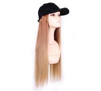 Cap with Hair Extensions for Women Fashion Black Baseball Cap with Wig Long Wavy Synthetic Hat Wigs Naturally Connect Adjustable Straight Hair Hat Wig Hat Wig for Women(13)