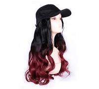 Cap with Hair Extensions for Women Fashion Black Baseball Cap with Wig Long Wavy Synthetic Hat Wigs Naturally Connect Adjustable Straight Hair Hat Wig Hat Wig for Women(3)