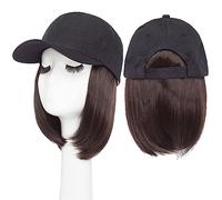 Cap with Hair Extensions for Women Synthetic 6inch Baseball Wig Bob Wig Black Hat Wigs Cap with Hair Naturally Connect Bob Hair Adjustable Baseball Cap Hat Wig for Women(8)