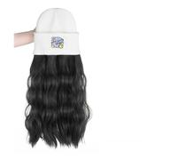 Cap with Hair Extensions for Women White Knitted Hat With Hair Wigs For Women Synthetic Long Curly Hair Cap Natural Black Brown Hair Extension False Hair Hat Wig for Women(Color:C)
