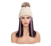 Cap with Hair Extensions for Women Women's Fashion Plush Hat Wig Medium Short Straight Hair Winter Warm Knitted Hat Exquisite Wig Hat Hat Wig for Women(Color:02)