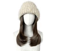 Cap with Hair Extensions for Women Women's Wig Cap, Knitted Wig Wig Cap, Long Hair Wig Cap, Natural Looking Synthetic Heat Resistant Fiber Wig, Suitable For Daily Party Use Hat Wig for Women(Color:02)