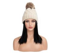 Cap with Hair Women's Fashion Plush Hat Wig Medium Short Straight Hair Winter Warm Knitted Hat Exquisite Wig Hat Wig Cap(04)