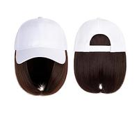 Cap with Wig Baseball Cap Wig Synthetic Hat With Hair Wig Natural Black Wigs Naturally Cap With Wig Hat Wigs Bobo Adjustable For Women Hat with Hair(Color:1)