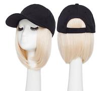 Cap with Wig Synthetic 6inch Baseball Wig Bob Wig Black Hat Wigs Cap with Hair Naturally Connect Bob Hair Adjustable Baseball Cap Hat with Hair(Color:2)
