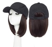Cap with Wig Synthetic 6inch Baseball Wig Bob Wig Black Hat Wigs Cap with Hair Naturally Connect Bob Hair Adjustable Baseball Cap Hat with Hair(Color:4)