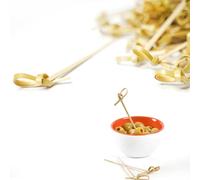 CAPACITEA 100pcs Bamboo Knotted Skewers with Twisted Ends for Party Nibbles,9cm