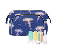 Capacity Travel Cosmetic Bag Jellyfish Blue Undermarine Waterproof Women's Coin Change Purse for Cosmetic Storage