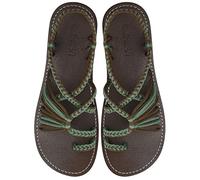 Capana Handwoven Women's Flat Sandals, Ankle-Strap Gladiator Sandals, Green Tea-Taupe, 9 UK