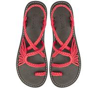 Capana Rope Sandals for Women,Handwoven Women's Sandals, Boho Sandals, Walking Sandals, Beach Sandals for Women, Straw Sandals, Strappy Sandals, Water Sandals for Women, Coral Red, 6 UK
