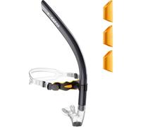 CAPAS Training Swim Snorkel for Lap Swimming, Swivel Headband Ultimate Fit Center-Mount Swimmers Snorkel with Liquid Silicone Mouthpiece Adjustable Strap, Designed for Adult Men Women (Black Orange)