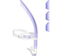CAPAS Training Swim Snorkel for Lap Swimming, Ultimate Fit Center-Mount Swimmers Snorkel with Liquid Silicone Mouthpiece Adjustable Strap Swivel Headband, Designed for Adult Men Women (Purple White)