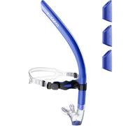 CAPAS Training Swim Snorkel for Lap Swimming, Ultimate Fit Center-Mount Swimmers Snorkel with Liquid Silicone Mouthpiece Adjustable Strap Swivel Headband, Designed for Adult Men Women (Blue Black)