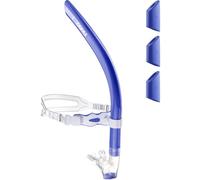 CAPAS Training Swim Snorkel for Lap Swimming, Ultimate Fit Center-Mount Swimmers Snorkel with Liquid Silicone Mouthpiece Adjustable Strap Swivel Headband, Designed for Adult Men Women (Blue White)