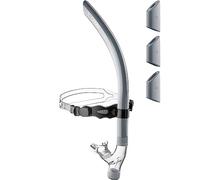 CAPAS Training Swim Snorkel for Lap Swimming, Ultimate Fit Center-Mount Swimmers Snorkel with Liquid Silicone Mouthpiece Adjustable Strap Swivel Headband, Designed for Adult Men Women (Grey Black)