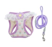 CAPASTEC Dog Harness and Lead for Puppies, Harness with Velcro Fastening, Easy to Adjust, Lightweight and Soft, with Floral Pattern for Walks, S, Purple