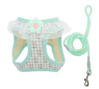 CAPASTEC Dog Harness and Lead Set for Puppies, Magic Velcro Adjustable Harness, Lightweight and Soft Harness with Floral Pattern for Walks, L, Green