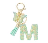 CAPASTEC Initial Letter Key Ring Women's Letter Key Pendant Girl Child with Butterfly, Name Initial Letter Lanyard A to Z for Women, Green/Purple, M-light green, One size