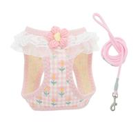 CAPASTEC Puppy Dog Harness and Lead Set, Magic Tapes Pet Harness, Adjustable Cord, Non-Pulling, Lightweight and Soft, with Floral Pattern for Walks, XS, Pink