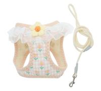 CAPASTEC Puppy Harness and Lead Set, Magic Tapes, Pet Harness, Adjustable Cord, No Pull, Lightweight and Soft, with Floral Pattern, for Walks, XXS, Beige