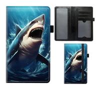CAPAUNVDA Checkbooks Cover for Men and Women,Leather Wallet Checkbook Case with Pen Holder RFID Blocking for Personal Checkbook Duplicate Checks, Shark in Sea
