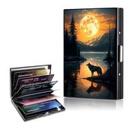 CAPAUNVDA Metal Wallet,Credit Card Holder for Women,Aluminum Wallet,Ridge Wallet for Women,Hard Case Wallet,RFID Blocking Business Metal Credit Card Holder Case,Gift for Girls, Wolf River Moon, Metal