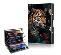 CAPAUNVDA Metal Wallet,Credit Card Holder for Women,Aluminum Wallet,Ridge Wallet for Women,Hard Case Wallet,RFID Blocking Business Metal Credit Card Holder Case,Gift for Girls, Leopard in Flowers