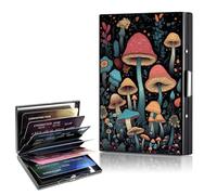 CAPAUNVDA Metal Wallet,Credit Card Holder for Women,Aluminum Wallet,Ridge Wallet for Women,Hard Case Wallet,RFID Blocking Business Metal Credit Card Holder Case,Gift for Girls, Red Blue Mushrooms
