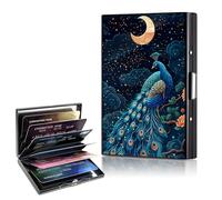 CAPAUNVDA Metal Wallet,Credit Card Holder for Women,Aluminum Wallet,Ridge Wallet for Women,Hard Case Wallet,RFID Blocking Business Metal Credit Card Holder Case,Gift for Girls, Peacock Moon, Metal