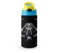 Cape Buffalo Cute Water Bottle with Straw Lid Stainless Steel Drink Tumbler Insulated Flip Top Cups 350ml