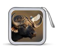 Cape Buffalo with Dovebird Portable Zipper CD Case 40 Capacity DVD Collection Holder for Car Office Home Travel