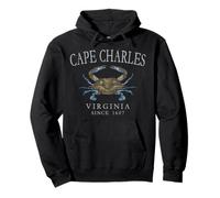 Cape Charles Virginia Blue Crab Since 1607 Grey Letters Pullover Hoodie