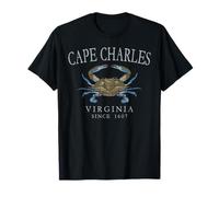 Cape Charles Virginia Blue Crab Since 1607 Grey Letters T-Shirt