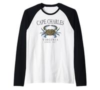 Cape Charles Virginia Blue Crab Since 1607 Plum Letters Raglan Baseball Tee