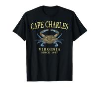 Cape Charles Virginia Blue Crab Since 1607 Yellow Letters T-Shirt