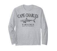 Cape Charles Virginia Shark Black Outline Fishing Long Sleeve T-Shirt