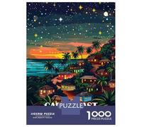 Cape Coast Ghana Night Illustration 1000 Piece Jigsaw Puzzle, Historic Square Architecture, Weekend Hobby, Matte Printed Jigsaw, Family Night Game for Families, 52x38cm/1000pcs