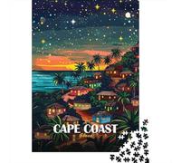 Cape Coast Ghana Night Illustration Jigsaw Puzzle for Adults, 1000 Pieces, 38x26cm/1000pcs, Screen-Free Activity, Evening Leisure And Time at Home