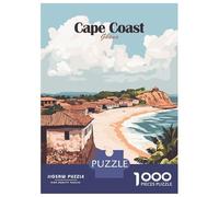 Cape Coast Ghana Travel Poster 1000 Piece Jigsaw Puzzle, Historic Square Architecture, Weekend Hobby, Matte Printed Jigsaw, Family Night Game for Families, 38x26cm/1000pcs