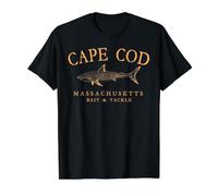 Cape Cod Massachusetts Shark Orange Letters Fishing Value Graphic T-Shirt, Men, Black, M