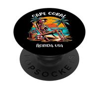 Cape Coral Florida Funny Skeleton in the Hot Sun Design PopSockets Adhesive PopGrip